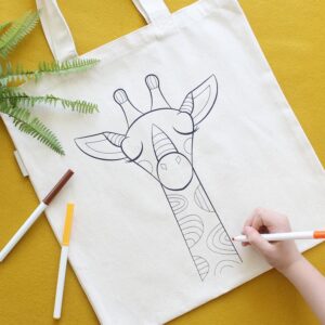 Made in the USA, 100% Cotton, Art, Kids, Tote Bag, Giraffe, Coloring Kit