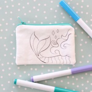 Made in the USA, 100% Cotton, Art, Kids, Coin Purse, Mermaid, Coloring Kit