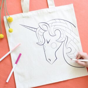Made in the USA, 100% Cotton, Art, Kids, Tote Bag, Unicorn, Coloring Kit